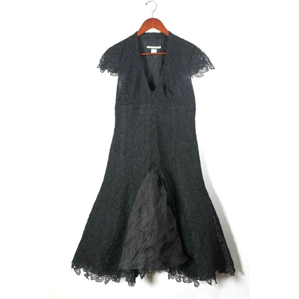 Pamella Roland Womens Small Black Gown Jacquard Cap Sleeve Mesh Lace Dress $2500